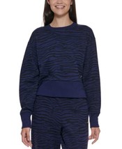 DKNY Womens Activewear Sport Tiger-Print Cropped Sweatshirt, Midnight Size Small - £38.93 GBP