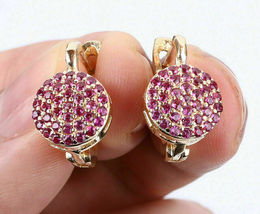 Cluster Antique Earrings 14k Yellow Gold Finish 2.00Ct Round Cut Ruby Diamond - £74.53 GBP