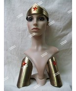 Female Super Hero Costume Kit Gold Red Star Crown Tiara Wrist Cuffs Wond... - $357.18 MXN