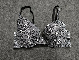 BEBE Bra Women 36D Black White Lined Underwired Logo Allover Spell - $13.64 CAD