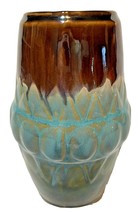 Vintage Blue and Brown Drip Glazed Stoneware Pottery Vase 4&quot;W  x 6.5&quot;H B... - £25.89 GBP
