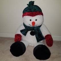 MTY International Snowman Plush BIG 22&quot; Stuffed Animal Green Hat Scarf C... - $59.35