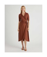Quince Womens Tencel Jersey Midi Wrap Dress Tie Waist Shawl Collar Brown XS - £34.66 GBP