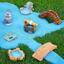 15Pcs Miniature Fairy Garden Accessories Mini Lighthouse Water Well Bridge Figur - £18.86 GBP