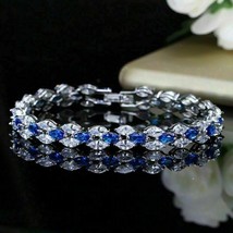 12Ct Marquise Cut Simulated Sapphire  Bracelet 925 Silver Gold Plated  - £166.17 GBP