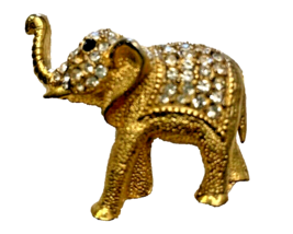 Brooch Elephant Clear Crystal Rhinestone Animal Gold Tone Pin Vintage - £10.20 GBP