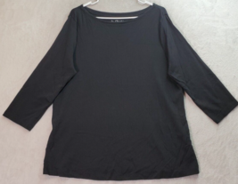 Chico&#39;s Shirt Top Womens Size 3 Black 100% Cotton Long Casual Sleeve Boat Neck - $15.73