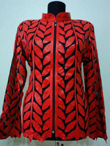 Red Leather Leaf Jacket Women All Colours Sizes Genuine Lambskin Zipper ... - $225.00