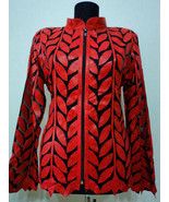 Red Leather Leaf Jacket Women All Colours Sizes Genuine Lambskin Zipper ... - £179.20 GBP