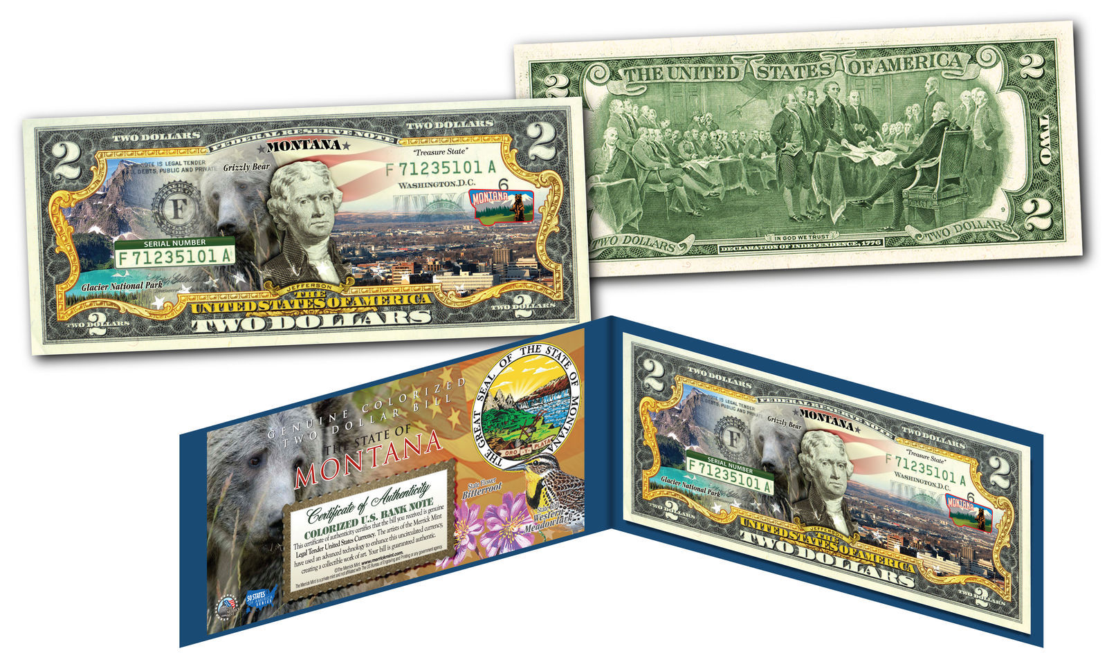 MONTANA Genuine Legal Tender $2 Bill USA Honoring America&#39;s 50 States - $13.06