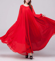 RED Loose Fitting Long Chiffon Dress Women Oversized Chiffon Maxi Dress image 2