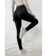 Black Crossed Waist Seamed Leg Thermal Leggings - $368.76 MXN