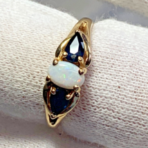 14K Yellow Gold Ring Sz 6.5 Opal &amp; Sapphire Color 2.83g Fine Jewelry - £181.97 GBP