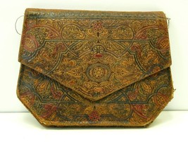 Antique Tooled Leather Color Wallet Coin Purse Silk Lining Made in Italy Vintage - £17.90 GBP