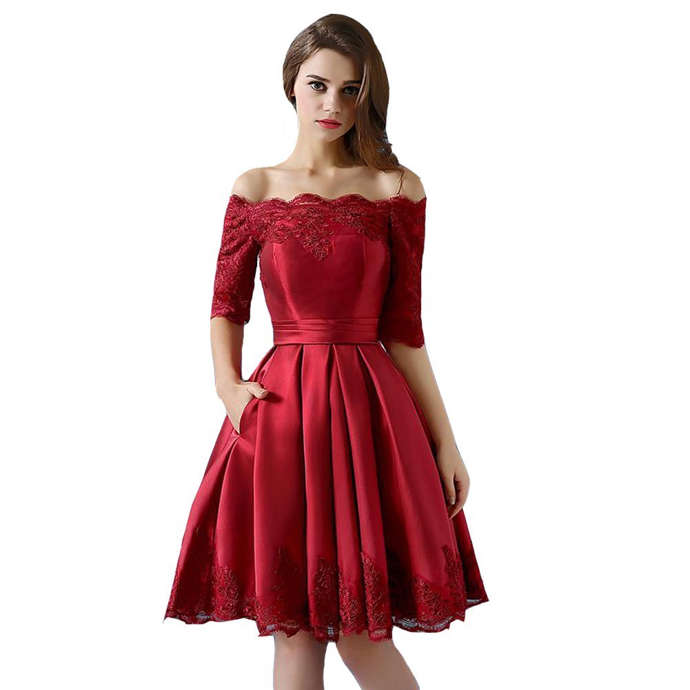 Kivary Short A Line Sheer Half Sleeves Plus Size Lace Prom Dresses Bridesmaid Go