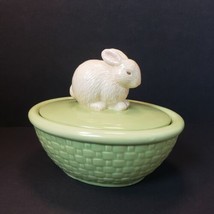 Hallmark Bunny Rabbit Lime Green Covered Ceramic Candy Dish - £15.64 GBP