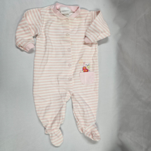 Vintage Carters Pink White Stripe Footie Romper Ladybug Pocket 6-9 - £15.63 GBP