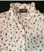 Russ blouse size M women button close white flower print vintage 70&#39;s - £9.36 GBP