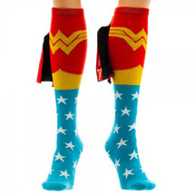Wonder Woman Logo Red, Blue and Gold Knee High Derby Socks with Shiny Ca... - £10.00 GBP