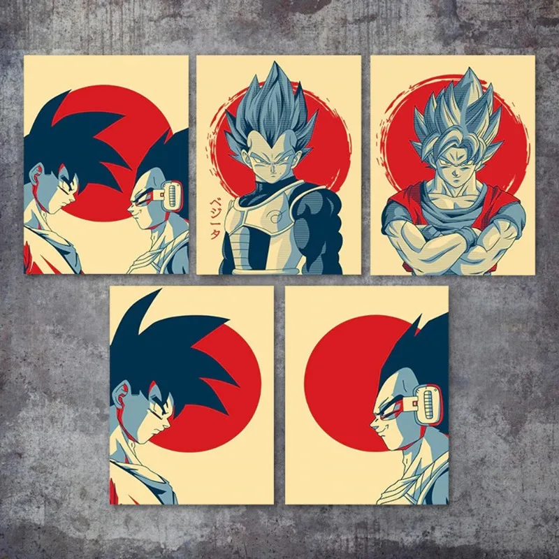 Dragon Ball Vintage Japanese Poster Vintage Canvas Painting Goku Vegeta Cartoon - £8.73 GBP+