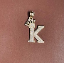 14k Yellow Gold Plated 2Ct Lab Created Diamond Crown Initial Letter &quot;K&quot; Pendant - £112.02 GBP