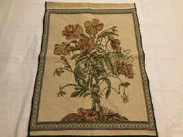 Vintage Tapestry Wall Hanging Pansies Flowers Art Design 17&quot; x 23.5&quot; - $49.25