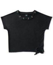 MSRP $50 Jm Collection Petite Grommet-Neck Tie-Front Top Black Size Petite (PP) - £8.75 GBP