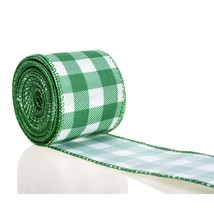 Green And White Buffalo Plaid Ribbon Wired Edge Gingham Ribbon For St Pa... - £17.52 GBP
