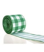 Green And White Buffalo Plaid Ribbon Wired Edge Gingham Ribbon For St Pa... - £17.68 GBP