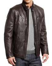 New Men&#39;s Genuine Lambskin Leather Jacket Black Slim Fit Motorcycle Jack... - $117.50
