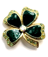 Irish Shamrock Pin Four Leaf Clover Brooch Green Enamel Rhinestone Lucky... - $238.69 MXN
