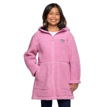 Roxy Plush Fleece Hooded Full Zip Jacket Pink Long Length Sz L 14/16 NWT - $399.85 MXN