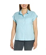 Orvis Tops for Women - Linen Blend Womens Short Sleeve Shirts (Blue, XL) - $19.98