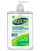 Aqium Anti-bacterial Hand Sanitiser with Aloe in a 1 Litre Pump - $84.47