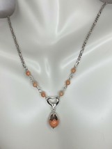 Sterling Silver Genuine Pink Coral Beads Drop Heart Accent Figaro 18&quot; Ne... - $789.88 MXN