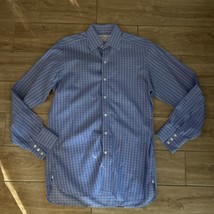 Vintage Turnbull &amp; Asser Blue Checker Striped Cotton Shirt 15 England - £57.91 GBP