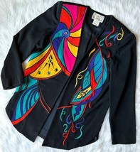Vintage 80’s 90s The H Studio Jacket Colorblock Embroidered Gemstones Bl... - $1,707.06 MXN
