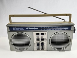 Vintage Sears SR 2400 Series AM/FM mini Boombox radio w/ working 12&quot; wide silver - £20.44 GBP