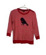 Talbots Womens Pullover Sweater Red Striped 3/4 Sleeve Heart Love Bird B... - £16.56 GBP