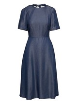 Banana Republic Tie Plunge Back Chambray Blue Short Sleeve Fit Flare Dress 2 4 - £46.92 GBP