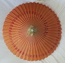 Vtg Japanese Umbrella Parasol Lacquer Rice Paper Bamboo Wood Orange Spiral 37&quot; - £47.97 GBP