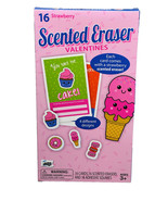 Valentine&#39;s Strawberry Scented Eraser Card Kit, 16ct Ages 3+ - £19.44 GBP