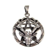 Handcrafted 925 Sterling Silver Reindeer Pentacle Pentagram Pendant Cernunnos - £25.07 GBP