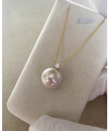 Large 13.4mm Ice-Crystal White Freshwater Pearl Pendant, 18K Solid Gold,... - $244.00