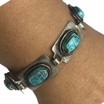 vintage scarab Silver Tone bracelet 7.75” - £24.36 GBP