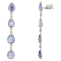 Gorgeous 4.38ct Sapphire Dangle Earrings with Diamonds in 14k Solid White Gold - £1,632.85 GBP