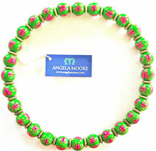 Nwt Angela Moore Necklace Green With Pink Butterflies - £39.46 GBP