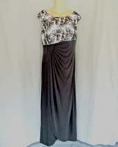 Connected Apparel  dress maxi  Size 12 black empire draped front chiffon flowers - £13.89 GBP
