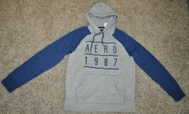 Mens Hoodie Aeropostale Gray &amp; Blue Logo Pullover Hooded Sweatshirt-size L - £21.79 GBP