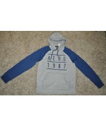 Mens Hoodie Aeropostale Gray &amp; Blue Logo Pullover Hooded Sweatshirt-size L - £21.83 GBP